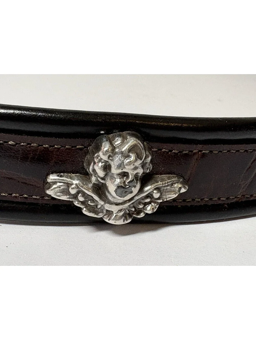 Nadim Western 90’s Brown Leather Belt Angel Concho Alligator Textured Sz XL VGT